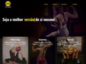 Página de site da Academia Fit Club com aluna treinando